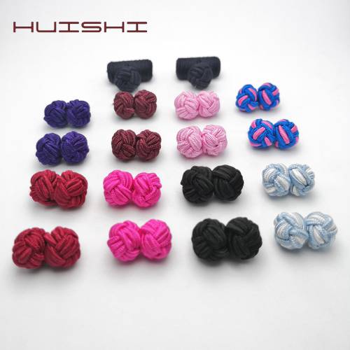 HUISHI Handmade Upscale Men‘s Classic Double Rope Ball Knot Cufflinks Round Shape Multicolor Elastic Fabric Men Cuff Links