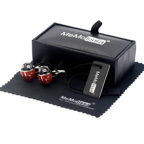 MeMolissa Display Box Classic Red Ladybird Shape Cufflinks for Mens Brand Cuff Links Mens Shirts Cufflinks Free Tag & Wipe Cloth