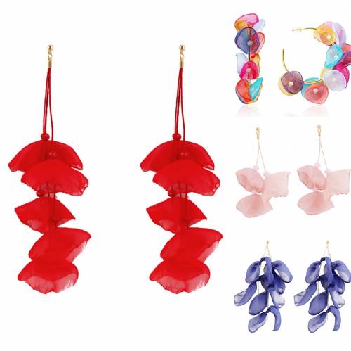 Elegant Lace Fabric Flower Drop Earings Dangle Handmade Layered Petal Fashion Jewelry Women Girls Earrings Bride Wedding Gifts