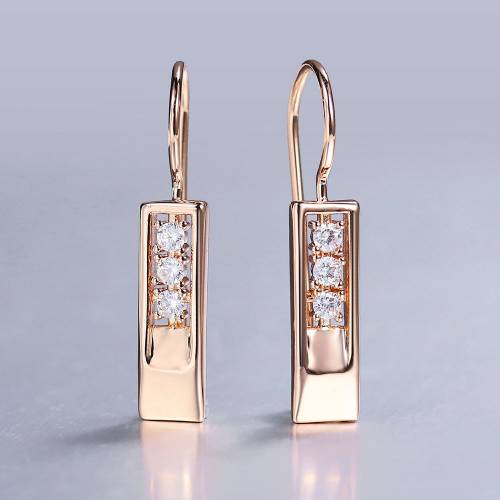 New Trend 585 Rose Gold CZ Stones Rectangle Dangle Earrings for Women Girls Natural Cubic Zircon Unusual earrings Jewelry GE328