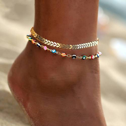 Bohemian Colorful Eye Beads Anklets For Women Shell Turtle Daisy Heart Summer Ocean Beach Ankle Bracelet Foot Leg Chain Jewelry