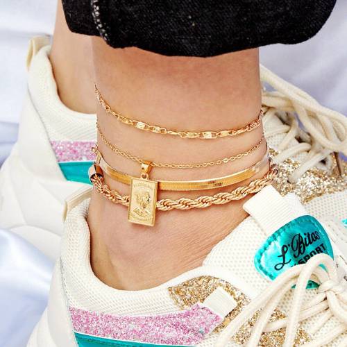 Fashion Gold Color Punk Anklets For Women Geometric Dangle Foot Chain Jewelry Leg Ankle Bracelet Boho Accessories