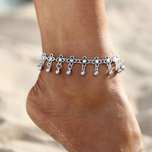 Retro Women‘s Flower Barefoot Sandals Beach Anklet Tassel Chain Foot Jewelry Bracelet Leg Bracelet Ankle New Jewelry