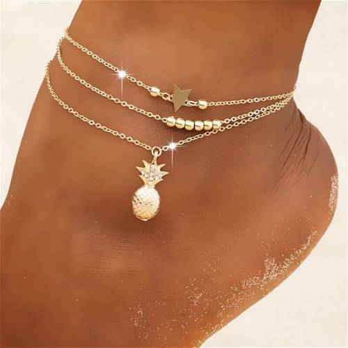 Trendy Pineapple Pendant Anklets For Women Gold Color Multilayer Foot Chain Ankle Bracelet Jewelry Beach Accessories