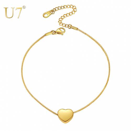 U7 Curb Box Chain Anklets for Women Teen Girls Stainless Steel Barefoot Jewelry Summer Beach Foot Accessories Ankle Bracelet