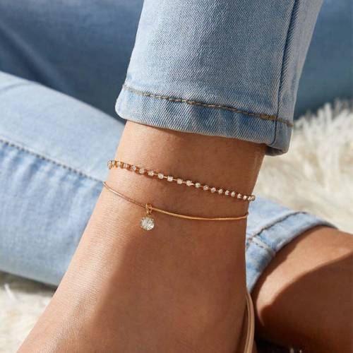 YWZIXLN Anklet Crystal Chain Summer Bracelet Double Layer Crystal Pendant Charm Sandals Barefoot Beach Foot Bridal Jewelry A020