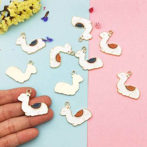 10pcs/pack Cute Alpaca Sheep Enamel Charms Pendant for DIY Bracelet Hair Jewelry Components Accessory Golden Color Metal Finding