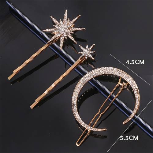 Brand new Classic Vintage Metal Geometric Rhinestone Hairpin Crystal Moon Sun Star Hair Clip Women Hair Pins Accessories Jewelry