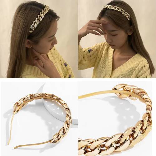 Fashion Metal Hollow Twist Headband Hair Hoop Headpiece Jewelry for Girl Punk Big Button Rhinestone Hairbands Hair Accessories