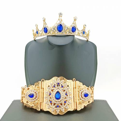 Moroccan Wedding Jewelry Set - Abaya Waist Chain - Wedding Women‘s Head Chain Set - Crystal Hair Jewelry Queen Tiara