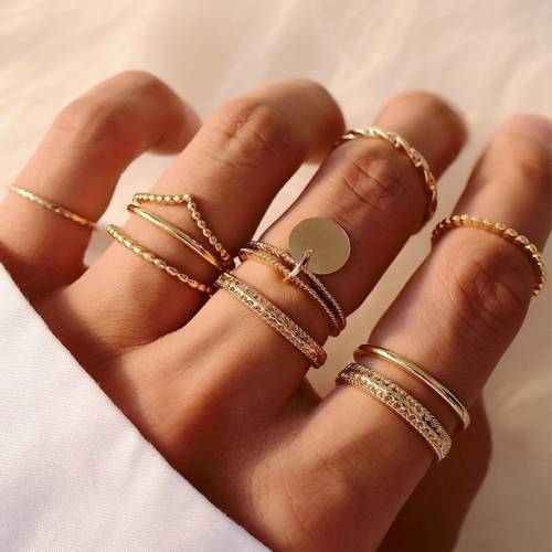 Bohemian Geometric Triangle Rings Sets Clear Gold Chain Opening Round Charm for Women Jewelry Accessories Butterfly Ring