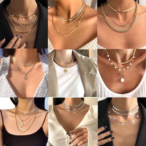 Boho Multilayer Stainless Steel Snake Chain Portrait Engraved Coin Butterfly Pendant Thick Clavicle Necklaces Set Girl Jewelry