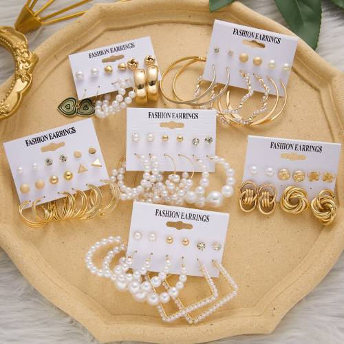 Fashion Pearl Heart Butterfly Dangle Drop Earrings Vintage Geometric Circle Gold Metal Earrings Set For Women 2022 Trend Jewelry