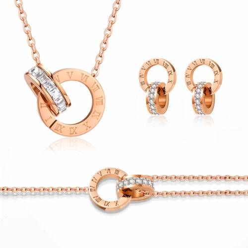 Heytree Crystal Roman Numeral Jewelry Sets For Women Luxury Elegant Stainless Steel Earrings/Necklace/Bracelet 2021 Fashion Gift