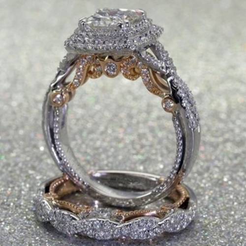 Milangirl 2/pcs Peridot Zircon Princess Ring Set Wedding Banquet Crystal Rings Jewelry For Women