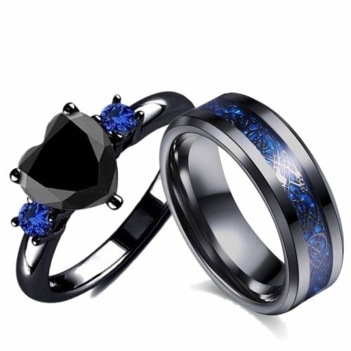Romantic Couple Ring For Lovers Fashion Jewelry Anniversary Wedding Black Heart Cubic Zircon Ring Set Lover Gift