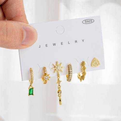 SIPENGJEL Fashion 6 Piece Set Christmas Earrings Green Zircon Jewelry Set Punk Pendant Hoop Earrings For Women Gift