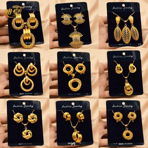 XUHUANG France Vintage Necklace Earrings Sets For Women Geometric Statement Gold Drop Earrings 2021 Dubai Trendy Jewelry Gifts