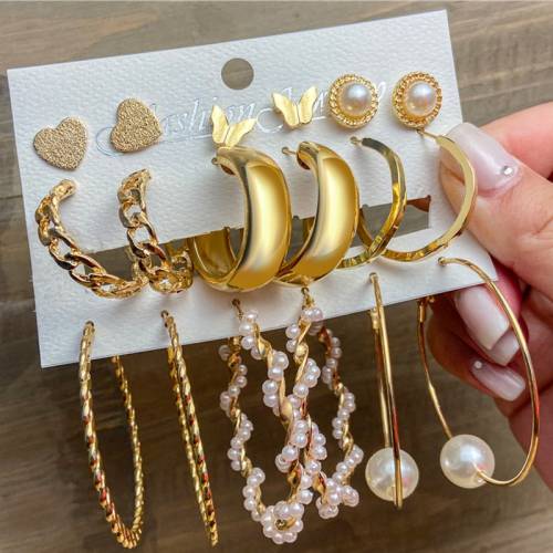 YADELAI Trendy Gold Drop Earrings Set For Women Punk Pearl Dangle Drop Earrings 2021 Trend Set of Earrings Popularity Jewelry