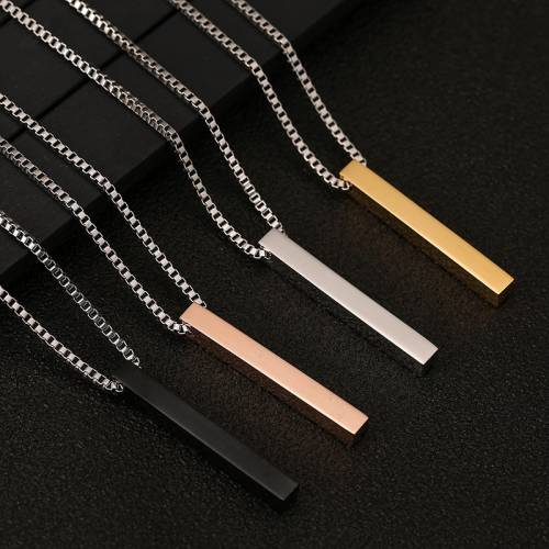 Four Sides Engraving Personalized Square Bar Custom Name Necklace Stainless Steel Pendant Necklace Women/Men Lover Gift Jewelry
