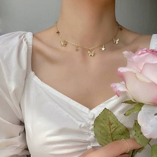 Gold Chain Butterfly Pendant Choker Necklace Women Statement Collares Bohemian Beach necklace Jewelry Gift Collier Cheap