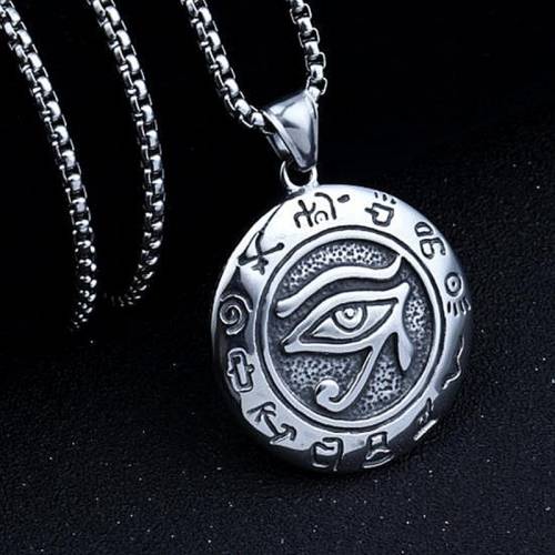 HNSP Viking Horus Eyes Round Pendant - 3MM Stainless Steel Chain Necklace For Men Male Neck Punk Gothic Jewelry BFF Gift