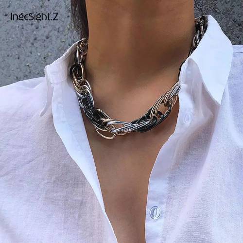 IngeSightZ Punk Hip Hop Curb Cuban Twisted Choker Necklace Vintage Mix Color Chunky Thick Collar Necklace for Women Men Jewelry
