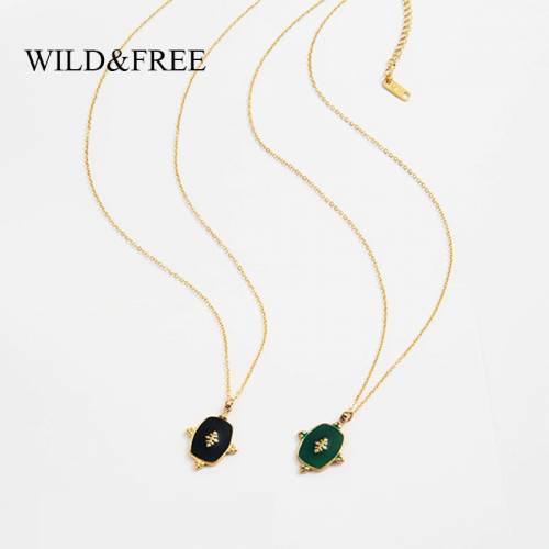 Wild&Free Bohemian Gold Geometric Pendant Necklace For Women Stainless Steel Black Color Rectangle Collar Neacklaces Jewelry