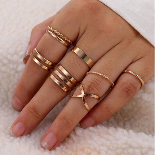 8 Pcs/Set Simple Design Round Gold Color Rings Set For Women Handmade Geometry Finger Ring Set Female Jewelry Gifts