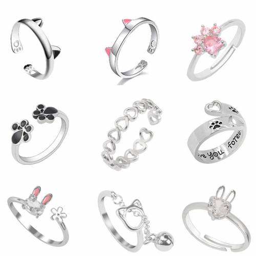 Cat Ear Finger Ring Open Design Cute Footprints Fashion Jewelry Ring For Women Young Girl Child Gift Adjustable Animal Ring