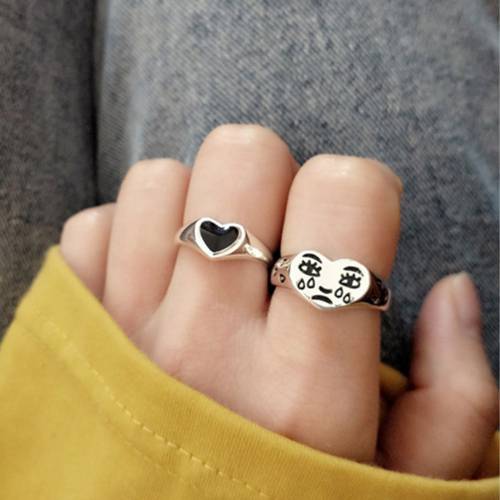 Creative Cry Face Rings for Women New Trendy Fashion Female Resizable Ring Jewelry Ladies Bar Night Club Jewelry Gift Heart Ring