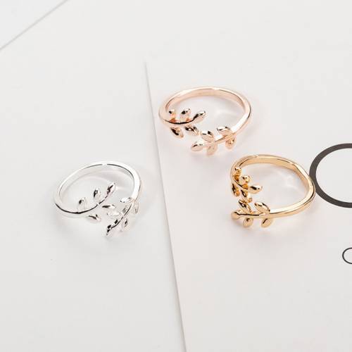 Elegant Adjustable Olive Tree Branch Leaves Open Ring for Women Wedding Rings Rose Gold Knuckle Finger Jewelry Christmas Gift