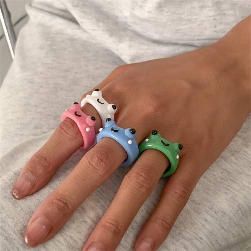 Fashion Cute Aesthetic Multicolor Frog Acrylic Ring For Women Girl Party Sweet Birthday Gift Mood Ring Jewelry