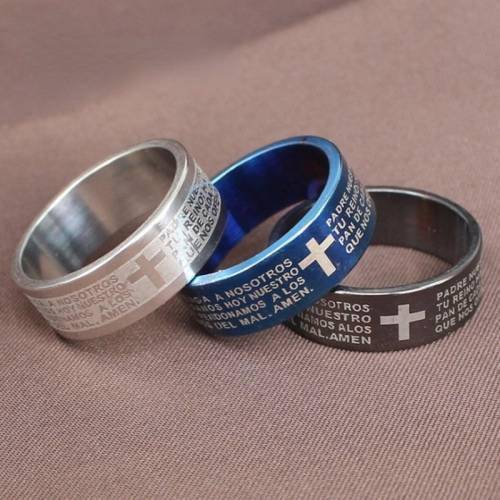 Letter Cross Titanium Steel Stainless Steel Ring Laser Marking Unisex Popularity Fashion Ring White Blue Black Tricolor Anillos