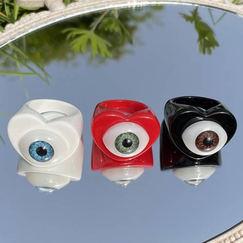New Punk Funny Colorful Acrylic Resin Eye Heart Geometry Finger Rings For Women Girls Vintage Party Jewelry Gifts