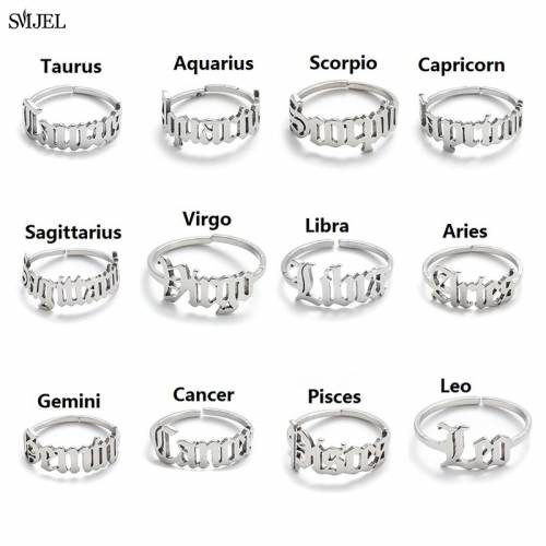 Personalize Jewelry Cancer Zodiac Rings for Women Men Astrology Star Sign 12 Constellation Old English Finger Ring with Letter