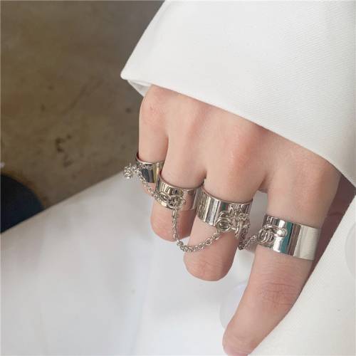 Punk Cool Hip Pop Rings Multi-layer Adjustable Chain Four Open Finger Rings Alloy man Rotate Rings for Women Party Gift