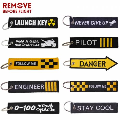 REMOVE BEFORE FLIGHT Novelty Embroidery Keychain Launch Key Ring Bijoux Key Chain for Motorcycles and Cars Key Tag New Key Fobs
