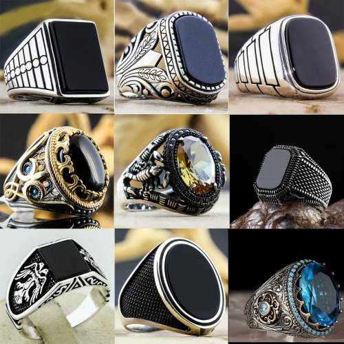 Retro Handmade Turkish Ring For Men Vintage Swords Black Zircon Rings With Stone Punk Trendy Islamic Religious Muslim Jewelry