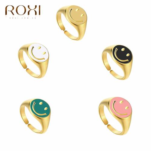 ROXI INS Trendy Rings for Women 2021 Smile Face Ring Female Smile Ring Student Open Finger Adjustable Rings Personality Jewelry