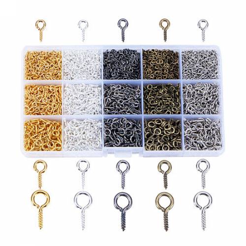 PandaHall Elite 3160 Pcs Iron Screw Eye Pin Bail Peg for Half-drilled Beads 8mm/10mm/13mm Mixed Color
