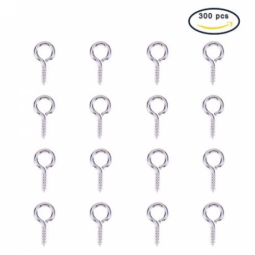 PandaHall Elite About 300 Pcs Iron Screw Eye Pin Bail Pegs Length 13mm Fit Half-drilled Beads for Jewelry Making Silver