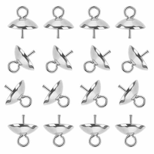 Unicraftale 304 Stainless Steel Cup Pearl Peg Bails Pin Pendants - for Half Drilled Beads - Stainless Steel Color - 8mm - Hole: 15mm; Pin: 07mm -...