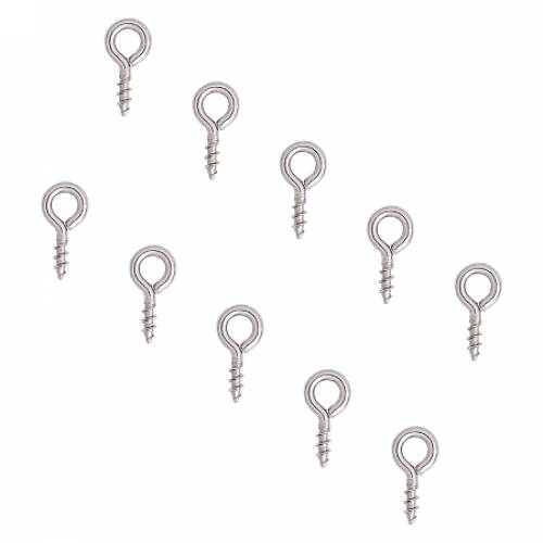 Unicraftale 304 Stainless Steel Screw Eye Pin Peg Bails - For Half Drilled Beads - Stainless Steel Color - 8x4x1mm - Hole: 2mm; 300pcs/box