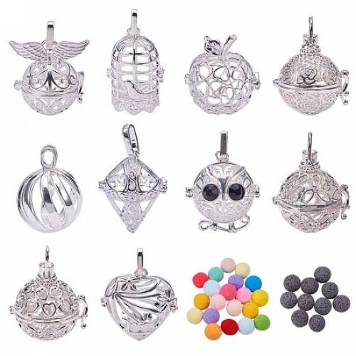 BENECREAT 10PCS Mixed Shape Hollow Silver Plated Bead Cage Pendant Oil Diffuser Pendant - Perfume Fragrance Essential Oil Aromatherapy Diffuser...