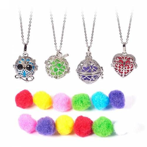 PandaHall Elite 1 Box of 4 Style Brass Cage Box Pendants Cage Ball Oil Aromatherapy Diffuser Charms Jewelry DIY Necklace Sets Platinum
