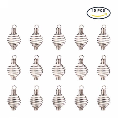 PandaHall Elite Stainless Steel Spiral Round Bead Cages Size 34x24m for Pendants Making - about 15pcs/box
