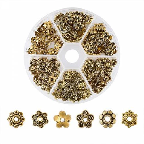 ARRICRAFT 1 Box Assorted 6 Different Shape Tibetan Style Alloy Flower Bead Caps for Jewelry Making - Antique Golden