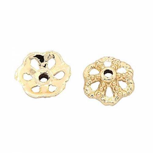 ARRICRAFT 10pcs 6-Petal Unfading Golden Tone Alloy Bead Flower Caps for Jewelry Making Craft - 12x4mm - Hole: 2mm