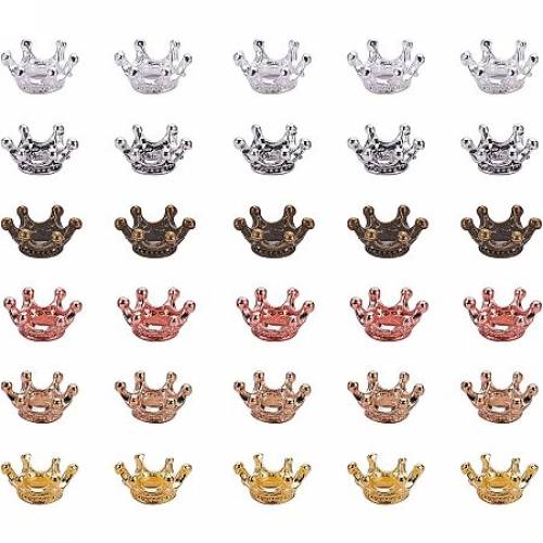NBEADS 90 Pcs 13mmx6mm Tibetan Style Alloy Crown Bead Caps - 6 Assorted Colors King Crown Spacer Charms Bracelet Connector Large Hole Bead End Caps...